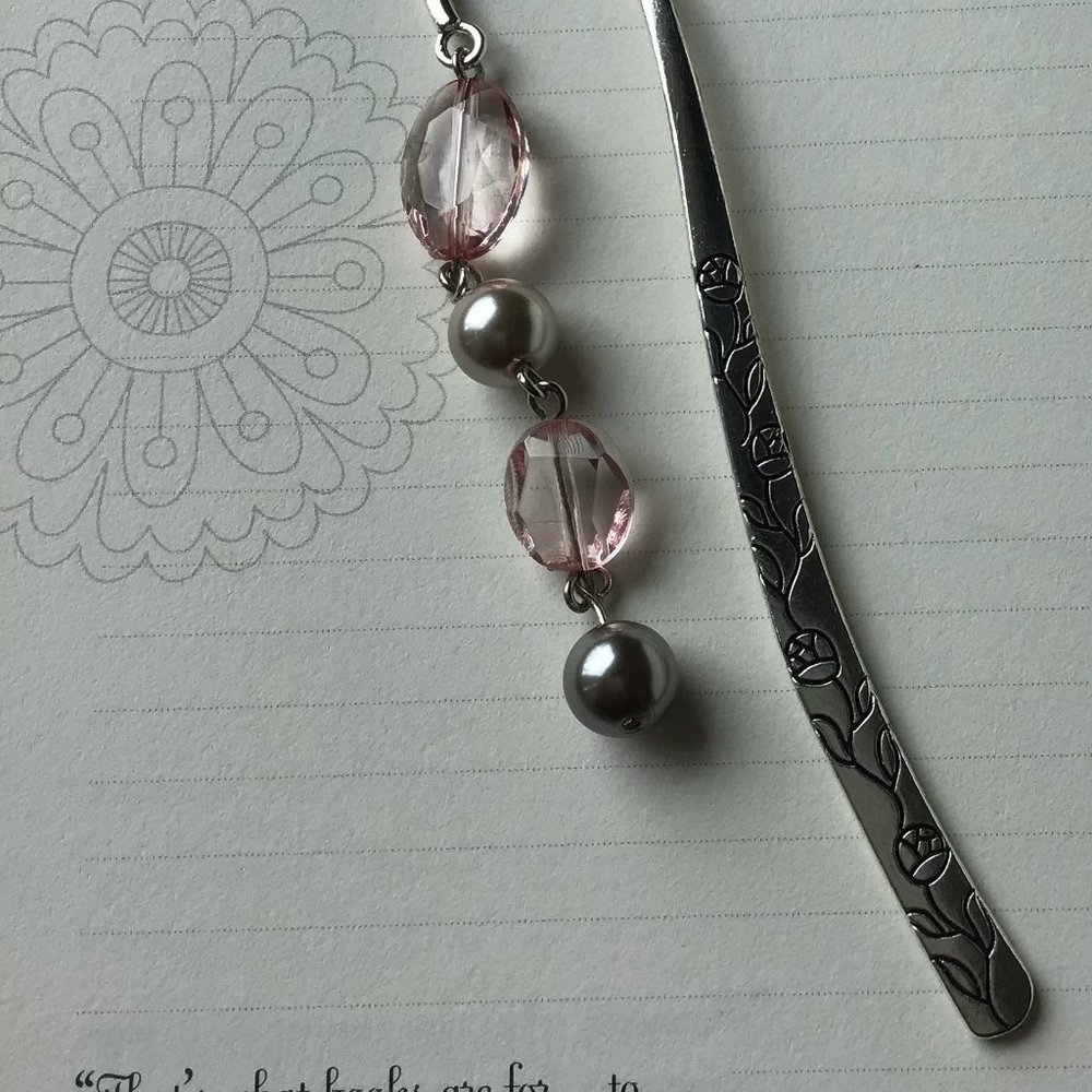 Tibetan‎ Metal Silver Rose Engraved Beaded Bookmark